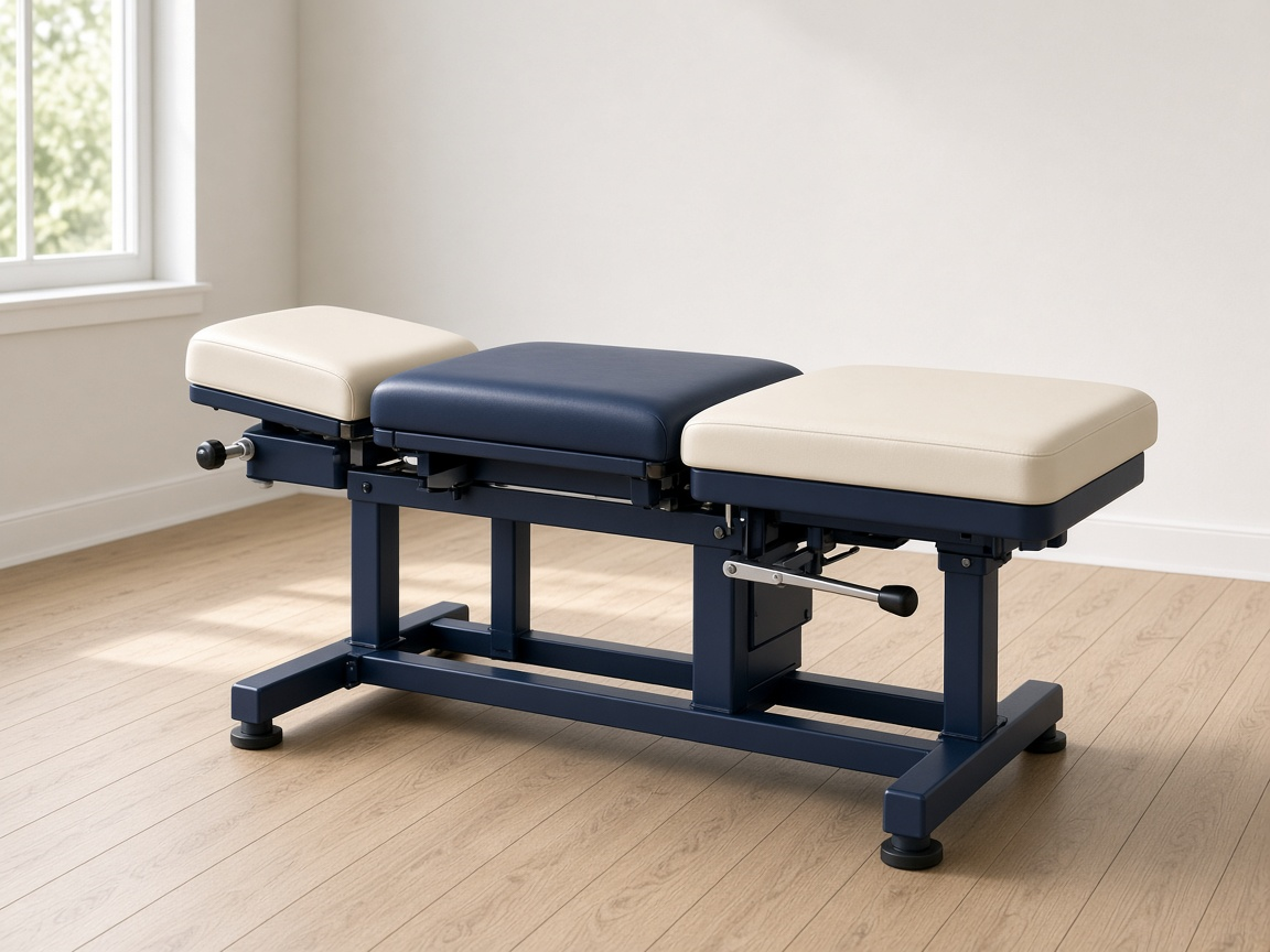 Unbranded chiropractic table with separate head, chest and pelvic sections